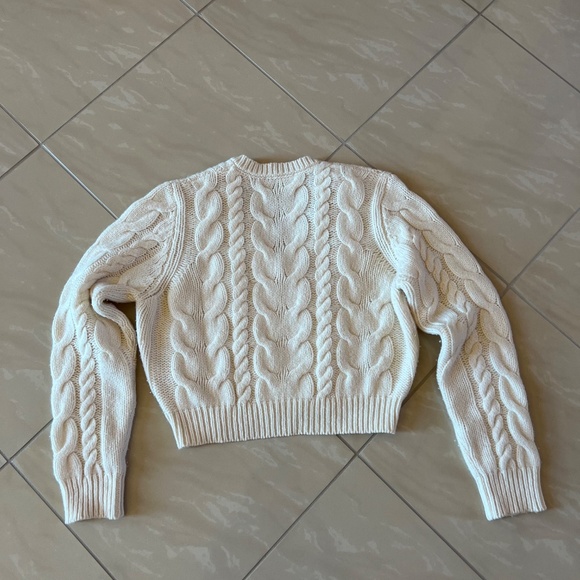 2863 Frame Off White Merino Wool cable knit cropped V-neck sweater sz Large - Picture 4 of 7